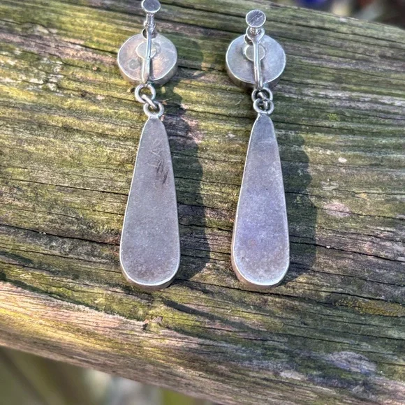 1940's Zuni turquoise sterling silver screw back earrings - Picture 4 of 5